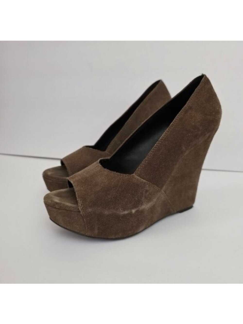 Elizabeth & James Hali Open Toe Suede Platform Wedge Shoes Women's Size 7.5